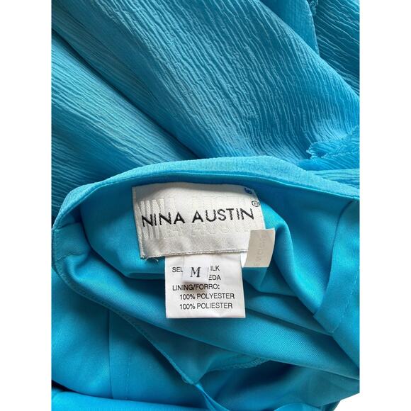 nina austin Y2K silk chiffon coquette ruffle blue fairy whimsy maxi slip medium - Picture 3 of 7